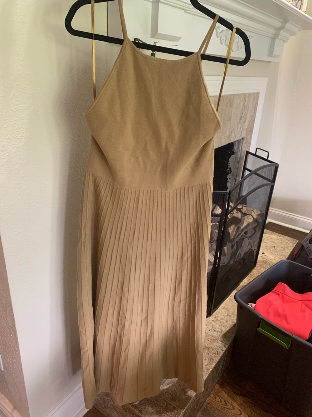 Banana Republic Pleated Midi Dress in Tan